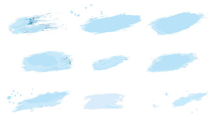 Light blue grungy brush stroke splatters, pale ink paint stain, winter abstract daubs, snow smear frames, grunge brushstrokes, vector illustration, cold weather texture, artistic background.