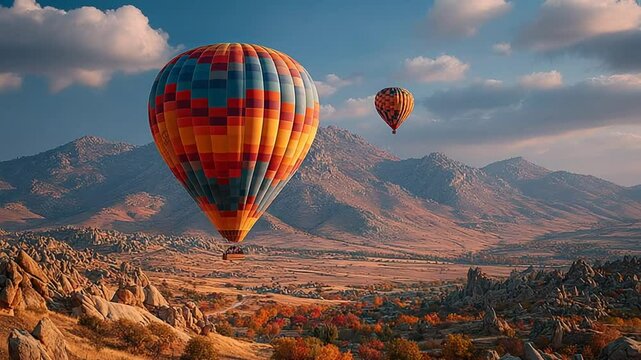 Breathtaking Cappadocia Aerial View: Hot Air Balloons over Turkish Landscape at Sunrise