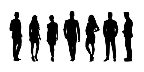 Business People, group of isolated vector silhouettes – Walking and Standing Full Body Vector Illustration. Group of men and women