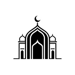 A minimalist and elegant vector illustration of a mosque in a striking black silhouette. 