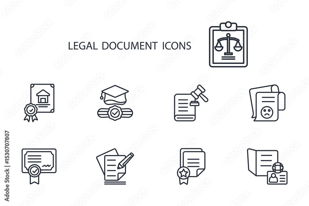 Poster legal document icon set.vector.editable stroke.linear style sign for use web design,logo.symbol illu