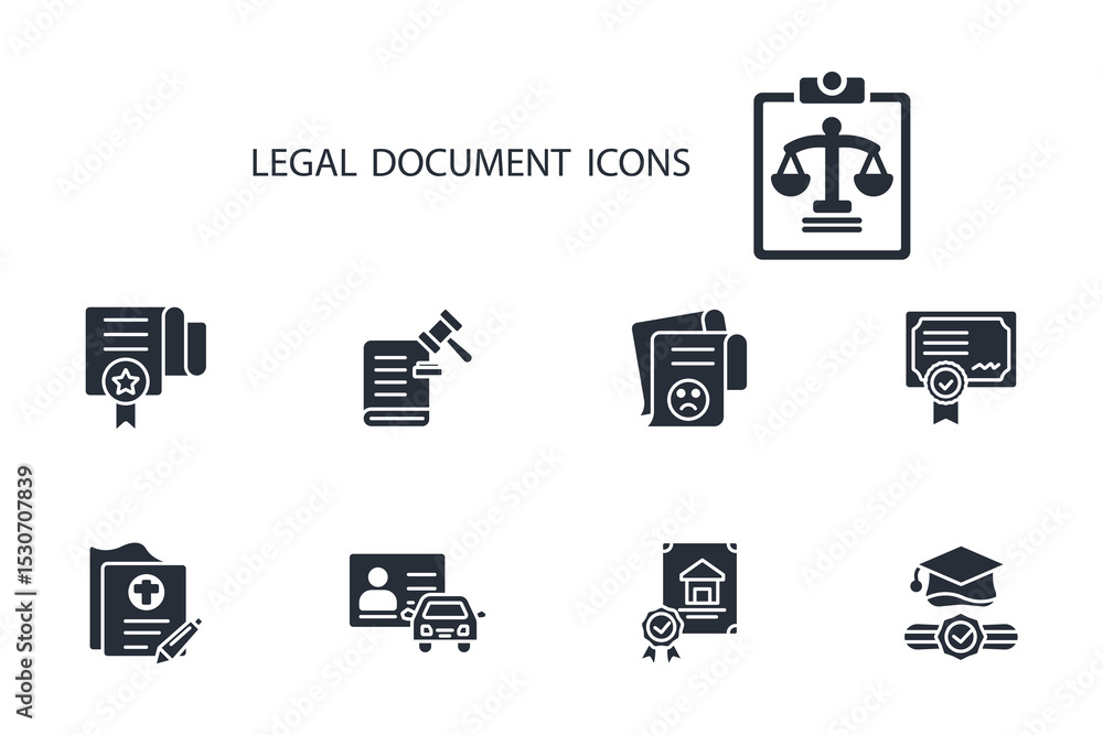 Poster legal document icon set.vector.editable stroke.linear style sign for use web design,logo.symbol illu