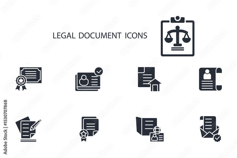 Poster legal document icon set.vector.editable stroke.linear style sign for use web design,logo.symbol illu