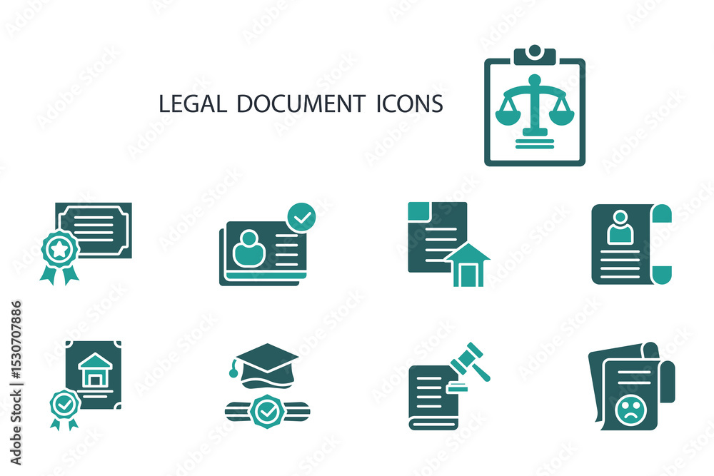 Poster legal document icon set.vector.editable stroke.linear style sign for use web design,logo.symbol illu