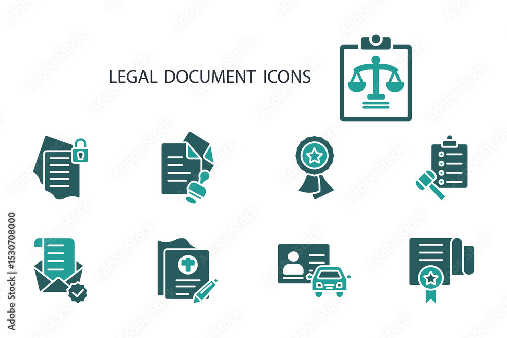 Poster legal document icon set.vector.editable stroke.linear style sign for use web design,logo.symbol illu