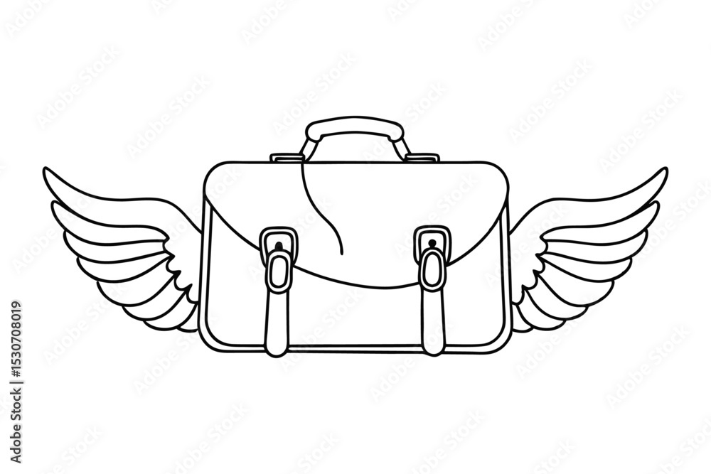 Poster continuous line drawing of a winged suitcase luggage item isolated on transparent background