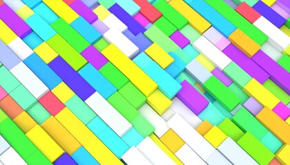 Full frame of 3D rendering multi colored pixelated rectangles