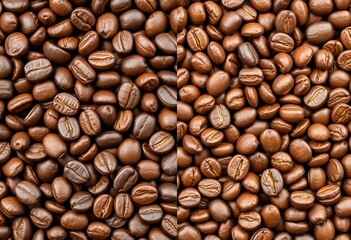 Obraz premium Roasted & unroasted coffee beans side-by-side comparison, close up, green