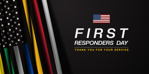 National First Responders Day. First responders and american flag. Great for posters, banners and social media. Dark background.