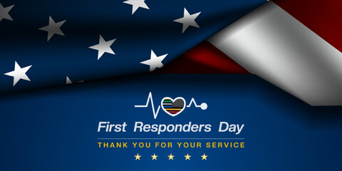 National First Responders Day. American flag and heart. Great for posters, banners and social media. Dark background.