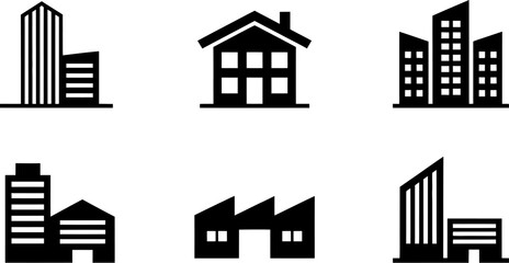Fototapeta premium Buildings icons vector set, architecture symbols for city, house, skyscraper, factory and real estate design editable stock vector illustration