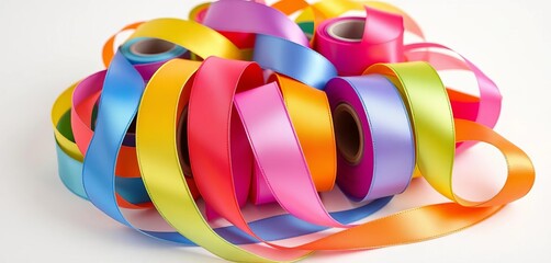 Rolls of colorful satin ribbon, various widths and shades,  decoration,  wedding