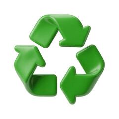 3d green recycle symbol arrows isolated on transparent background