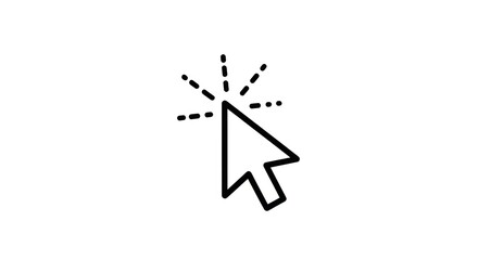 A simple black and white illustration of a cursor clicking with radiating dashed lines around it