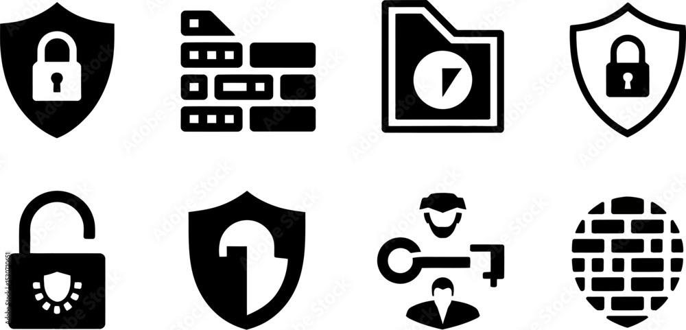 Aufkleber security icons set vector illustration for data protection and network safety firewall and access co
