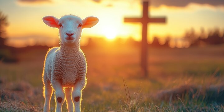 Lamb of God at sunset, a serene and majestic image symbolizing faith, hope, and renewal in nature.