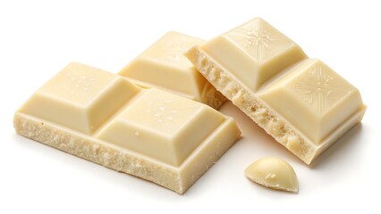 Close-Up of White Chocolate Bars Stacked in Squares – Creamy Texture and Smooth Surface on White Background.
