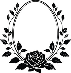 Elegant Floral Rose Wreath - Black & White Oval Frame Design

