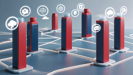 Futuristic ai data center concept with cloud computing and network connectivity