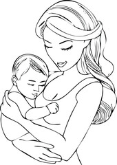 Mother Holding Baby Outline - New Parent & Childcare Illustration

