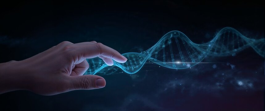 DNA Manipulation: Digital interface shows the genetic code.