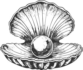 Seashell with Pearl Sketch - Hand-Drawn Ocean Treasure Illustration


