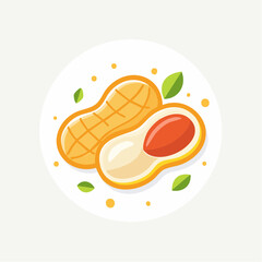 Flat Design Illustration of Whole and Halved Peanut with Decorative Sparkles

