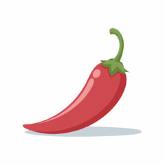 Flat Design Illustration of Red Chili Pepper with Green Stem on White Background

