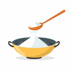 Illustration of White Rice in Orange Bowl with Chopsticks and Blue Background

