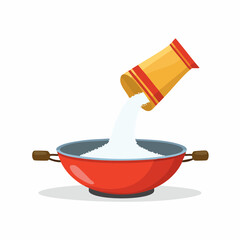 Illustration of White Rice in Orange Bowl with Chopsticks and Blue Background

