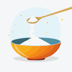 Illustration of White Rice in Orange Bowl with Chopsticks and Blue Background

