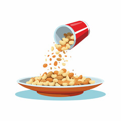 Salted Cashew Nuts Being Sprinkled from Package onto Plate

