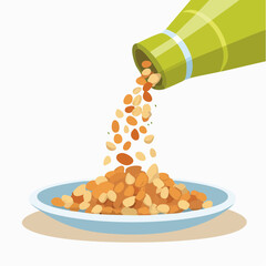 Salted Cashew Nuts Being Sprinkled from Package onto Plate

