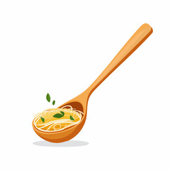 Wooden Spoon with Cooked Spaghetti Noodles on White Background

