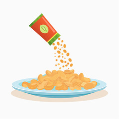 Salted Cashew Nuts Being Sprinkled from Package onto Plate

