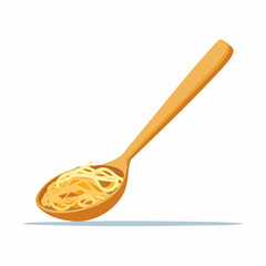 Wooden Spoon with Cooked Spaghetti Noodles on White Background

