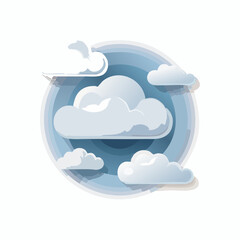 Illustration of Cloudy Sky in Paper Cut Style with Layered Blue Background

