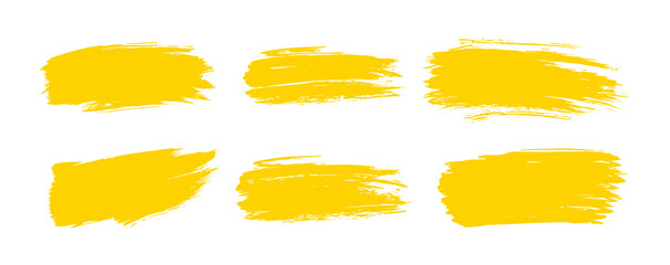Yellow paint brush line strokes, hand-drawn highlights, text highlighter pen, marker, rough grunge thick paint texture background, sketched text boxes, vector illustration.