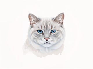 Fototapeta premium Elegant Cat Portrait with Striking Blue Eyes on White Background