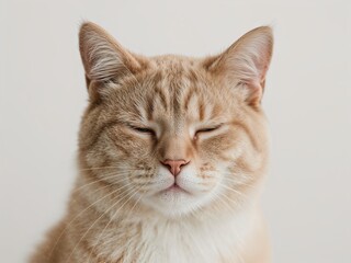 Fototapeta premium Content, orange tabby with closed eyes in close-up photograph