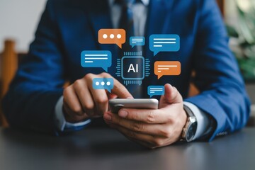 Person using a smartphone with artificial intelligence communication interface.