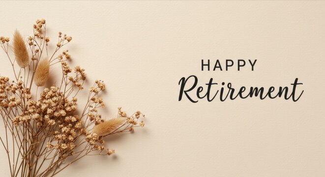 Dried flowers with elegant retirement text