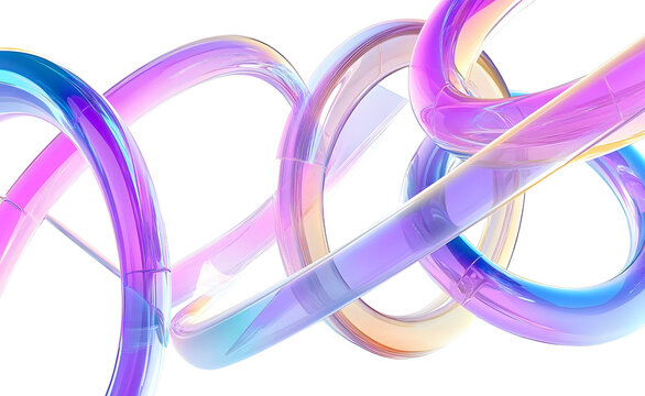 Abstract holographic 3d background with glass transparent circular rings and tubes render. Iridescent crystal light geometric pattern. Fashion banner with floating gradient figures - Powered by Adobe