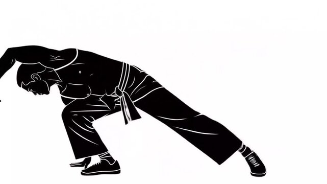 Dynamic Stick Figure Martial Arts Silhouettes on White Background
