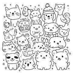 Cute Hand-Drawn Animal Faces - Doodle Style Vector 