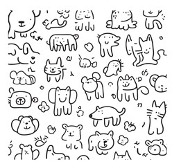 Cute Hand-Drawn Animal Faces - Doodle Style Vector 
