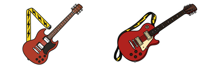 Obraz premium Two distinct electric guitars designed with unique strap patterns in an artistic illustration