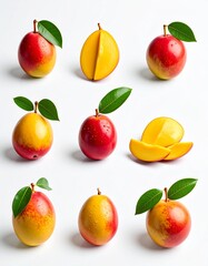 Obraz premium Fresh Mangoes Arranged on White Background