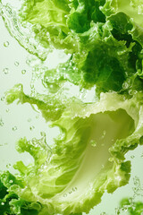 Crisp lettuce leaves are showered with water droplets, capturing freshness and vitality