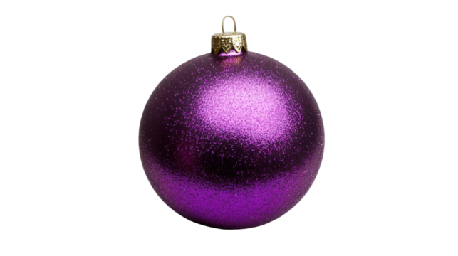 Shiny purple glitter Christmas ball ornament with sparkling surface festive holiday decoration isolated on white background